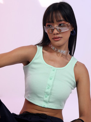 Tokyo Talkies Casual Solid Women Light Blue Top