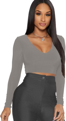 THE BLAZZE Casual Solid Women Silver Top