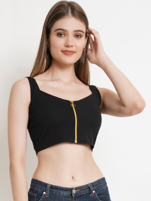 POPWINGS Casual Solid Women Black Top