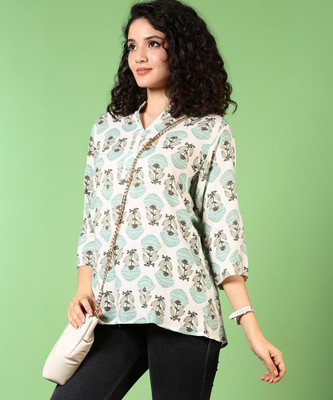 V-MART Casual Printed Women Beige Top