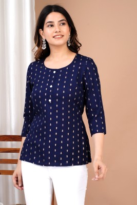 siddhanam Casual Floral Print Women Blue Top