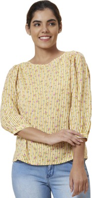 Globus Casual Striped, Printed Women Yellow, White, Pink Top