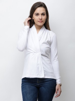 Cation Casual Regular Sleeve Solid Women White Top