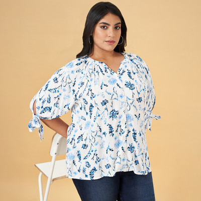 Honey Curvytude by Pantaloons Casual Printed Women White Top