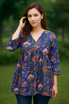 Shree Mahalaxmi Fashio Casual Printed, Floral Print Women Blue Top