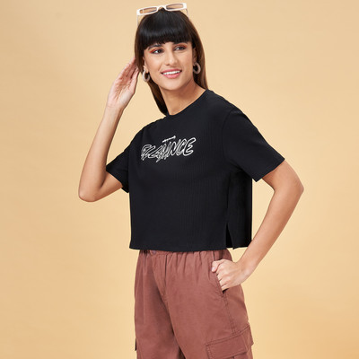 PEOPLE Casual Printed Women Black Top