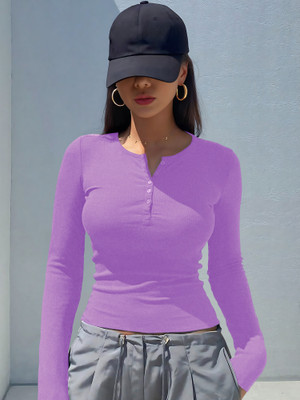 NAVYANKAA Casual Solid Women Purple Top