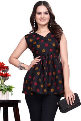 ITS YOU CREATION Casual Floral Print Women Blue Top