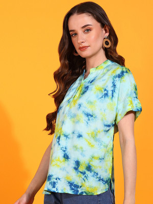 PinkTribe Casual Tie & Dye Women Light Blue, Yellow Top