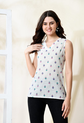 METRONAUT Casual Chevron/Zig Zag Women White Top