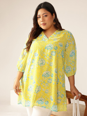 Janasya Casual Floral Print Women Yellow Top