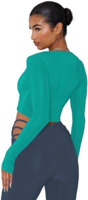 THE BLAZZE Casual Self Design Women Green Top