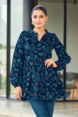 Odd by chansi Trendz Casual Floral Print Women Dark Blue Top