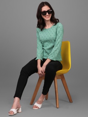 Curie Apparels Casual Self Design Women Green Top