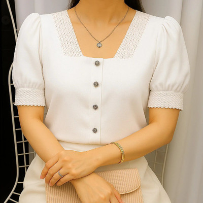 Absorbing Casual Self Design Women White Top