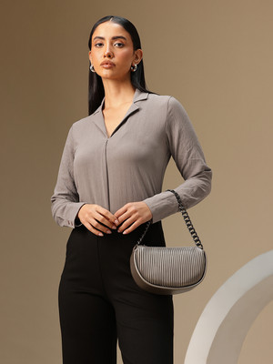 CHEMISTRY Casual Solid Women Grey Top