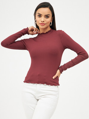 HARPA Casual Solid Women Maroon Top