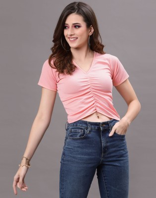 Selvia Casual Solid Women Pink Top