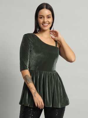 Vaararo Party Solid Women Green Top