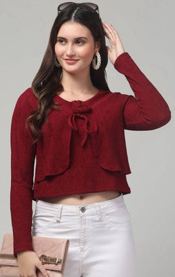 Trendz Minister Party Self Design Women Maroon Top