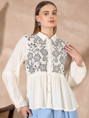 all about you Beach Wear Embroidered Women White Top