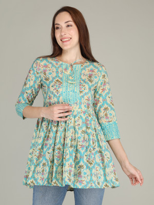Dhan G Party Printed Women Beige Top