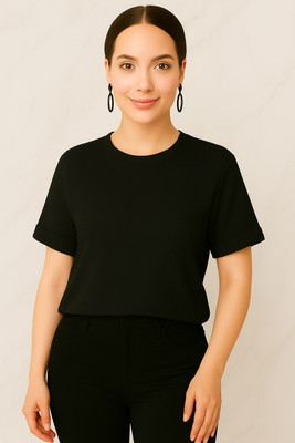Turtlem Casual Solid Women Black Top
