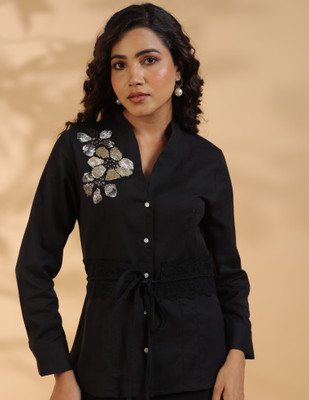 STIL O STITCH Party Embroidered Women Black Top