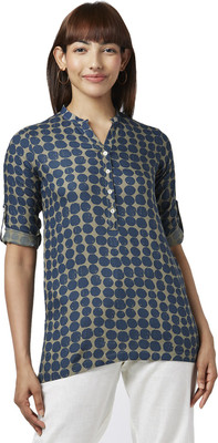 Akkriti by Pantaloons Casual Polka Print Women Blue, Beige Top