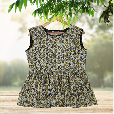 Garvi Gurjari Formal Floral Print Women Green, Blue, White Top