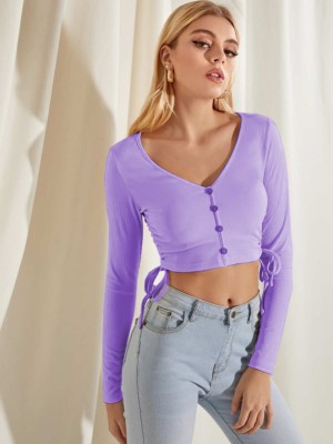 alisher Casual Self Design Women Purple Top