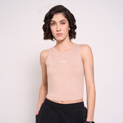 Ajile By Pantaloons Casual Graphic Print, Solid Women Beige Top