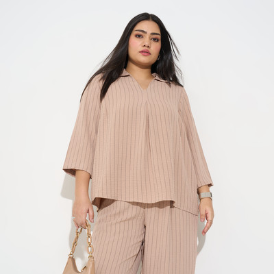 Honey Curvytude by Pantaloons Casual Striped Women Brown Top