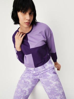 MAX Casual Color Block Women Purple Top