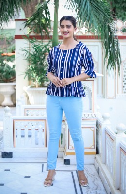 AKIKO Casual Striped Women Blue Top