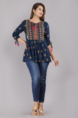 TRENDING GARMENT Casual Printed Women Blue Top