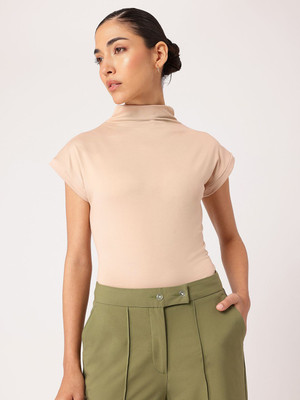 Dressberry Casual Solid Women Beige Top
