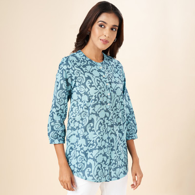 Akkriti by Pantaloons Casual Printed Women Light Blue, Blue Top