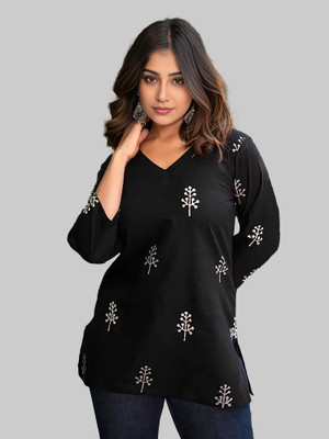 NAVYANKAA Women Printed Straight Kurta(Black)