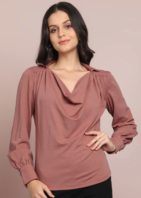 saffe Casual Solid Women Brown Top