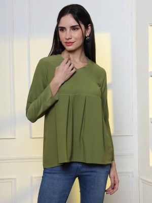 SENGROW Casual Solid Women Green Top