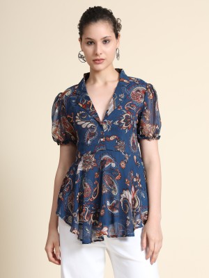 KERI PERRY Casual Printed Women Blue Top