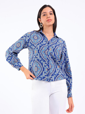 Rianu Casual Floral Print Women Blue Top