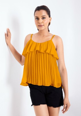 Berry Bird Casual Solid Women Yellow Top