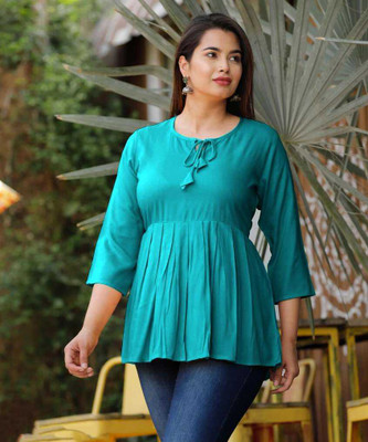 Mahira textile Party Self Design Women Blue Top