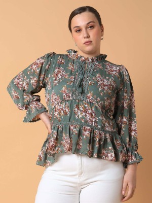 Showoff Casual Printed Women Dark Green Top