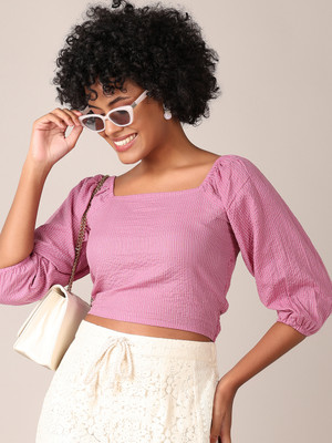 V-MART Casual Striped Women Purple Top