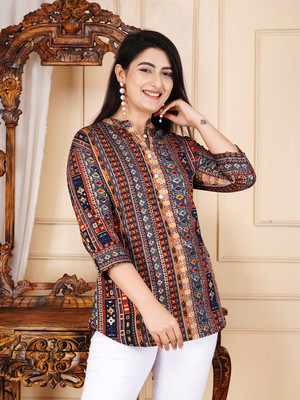 HouseOfCommon Casual Printed Women Blue Top