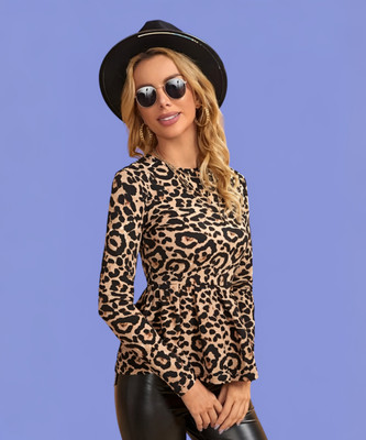 Maheshvi Casual Animal Print Women Black, Brown Top