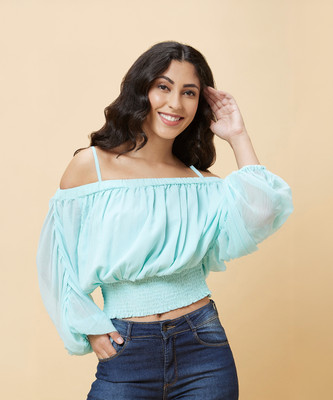 Globus Casual Solid Women Green Top